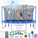 Upgraded 16FT 15FT 14FT 12FT 10FT 8FT Trampoline Outdoor with Basketball Hoop and Net, Capacity for 4-6 Kids and Adults (Light Blue)