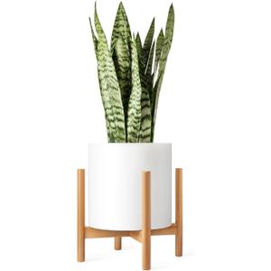 Mkono Plant Stand Mid Century Wood Flower Pot Holder (Plant Pot NOT Included) Modern Potted Stand Indoor Display Rack Rustic Decor, Up to 12 Inch Planter, Natural
