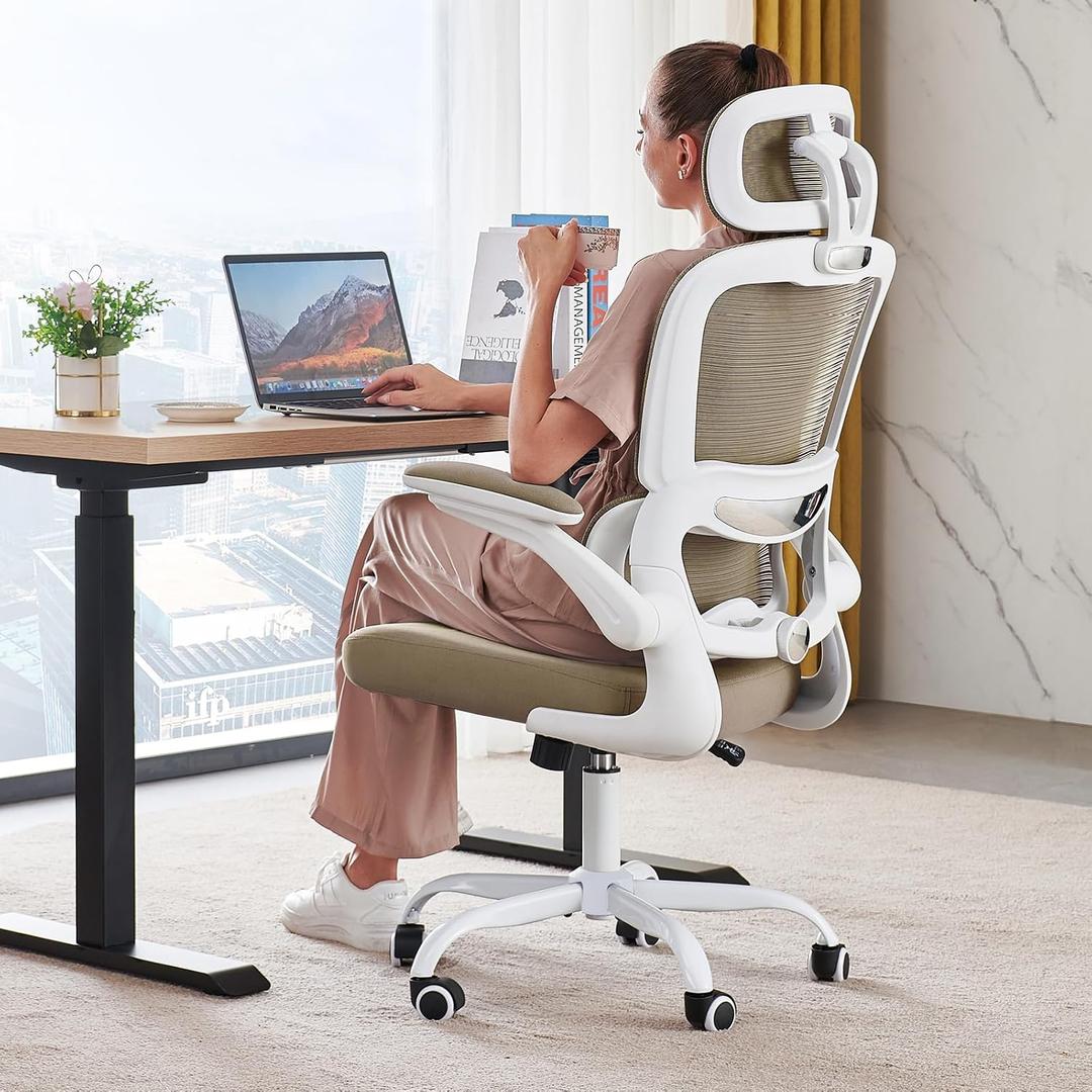 TRALT Office Chair Ergonomic Desk Chair, 330 LBS Home Mesh Office Desk Chairs with Wheels, Comfortable Gaming Chairs (Khaki), Pack of 1