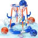 Pool Basketball Hoop, 2-in-1 Floating Pool Toys Ring Game with 4 Balls and Pump