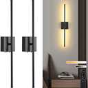 Battery Operated Wall Sconces with Remote Control, 11000mAh LED Wireless Rechargeable Black Wall Lights, 350°Rotate Dimmable Wall Lamp, 3 Color Temperatures, for Bedroom, Living Room, Hallway, 2 PCS