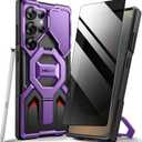 TONGATE Magnetic for Samsung Galaxy S25 Ultra Case with Privacy Screen Protector, [Compatible with MagSafe][Camera Protective Cover][Military-Grade Protection] Ring Stand Phone Case S25 Ultra, Purple