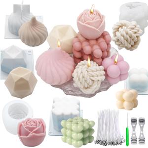 EuTengHao Silicone Candle Molds Set for Candle Making with Candle Wicks, 3D Silicone Mold for Soy Wax, Soap, Cake, Dessert DIY Scented Candle Craft Making