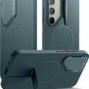 SURITCH for Samsung Galaxy S24 Phone Case, Magnetic Protective Cover with Camera Cover & Adjustable Metal Kickstand for Galaxy S24 (2024)-Lake Green