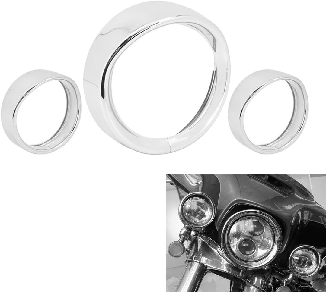 7 inch Headlight Trim Ring Decorate Visor + 4 1/2" Fog Light Trim Ring Turn Signal Trim Ring Set Fit for Harley Softail Touring Chrome
