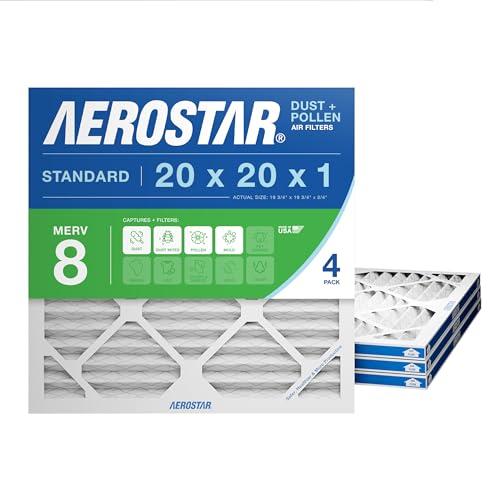 Aerostar 20x20x1 MERV 8 - 4 Count - High Efficiency Pleated HVAC, Furnace & Air Conditioner Filters - Removes Dust, Lint, Mold & Allergy-Causing Pollen Aerostar 20x20x1 MERV 8 - 4 Count - High Efficiency Pleated HVAC, Furnace & Air Conditioner Filters - Removes Dust, Lint, Mold & Allergy-Causing Pollen