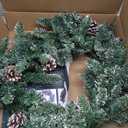 Christmas Wreath for Front Door, Pre-lit 24 Inch Outdoor Wreath with Timer, Hanger, Pine Cones, Indoor Artificial Xmas Decoration for Window, Stair Railing, Wall, Fireplace, Mantel (Snow)