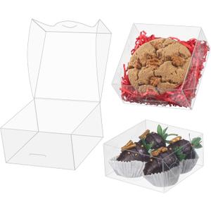 50pcs 4x4x2 Inch Plastic Clear Pastry Boxes - Cookies, Doughnuts, Truffles, Brownie, Cake, Chocolate Covered Strawberries & Treat Boxes for Party Favors & Wedding
