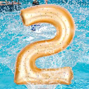 Number 0-9 Pool Float 20'' Gold Pool Birthday Party Decoration Large Inflatable Swimming Balloon for Summer Graduation Party Supplies Indoor Outdoor Backdrop Decor (Number 2)