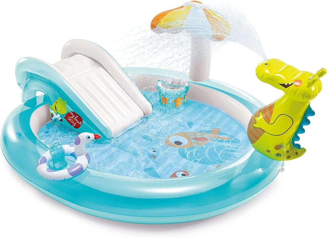 Intex Gator 6.6' x 5.6' x 4" Outdoor Inflatable Kiddie Pool Water Play Swim Center