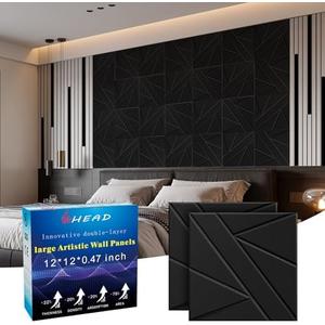 12 Pack Self-Adhesive Soundproof Wall Panels, 12 x 12 x 0.47 in Sound Proof Foam Panels for Walls, 1.2lb/ft³ High Density, Thicker 0.47in, Acoustic Panels, Noise Dampening Panels Studio Black