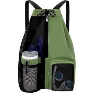 Beach Backpack with Wet Pocket Drawstring Mesh Beach Bag Waterproof Swimming Pool Backpack for Men and Women (Green)
