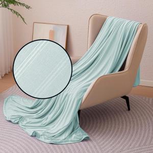 Amazon Basics Striped Cooling Blanket for Hot Sleepers, Reversible Lightweight Thin Throw Blanket for Bed, Couch and Sofa, Throw (50" x 70"), Cyan Striped