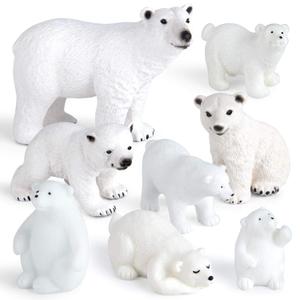 FEPITO 8 Pcs Winter Realistic Polar Bear Animal Figures Miniature Figurine Toy Mini Christmas Figures for Christmas Ornaments DIY Forest Farm Birthday Cake Decorations