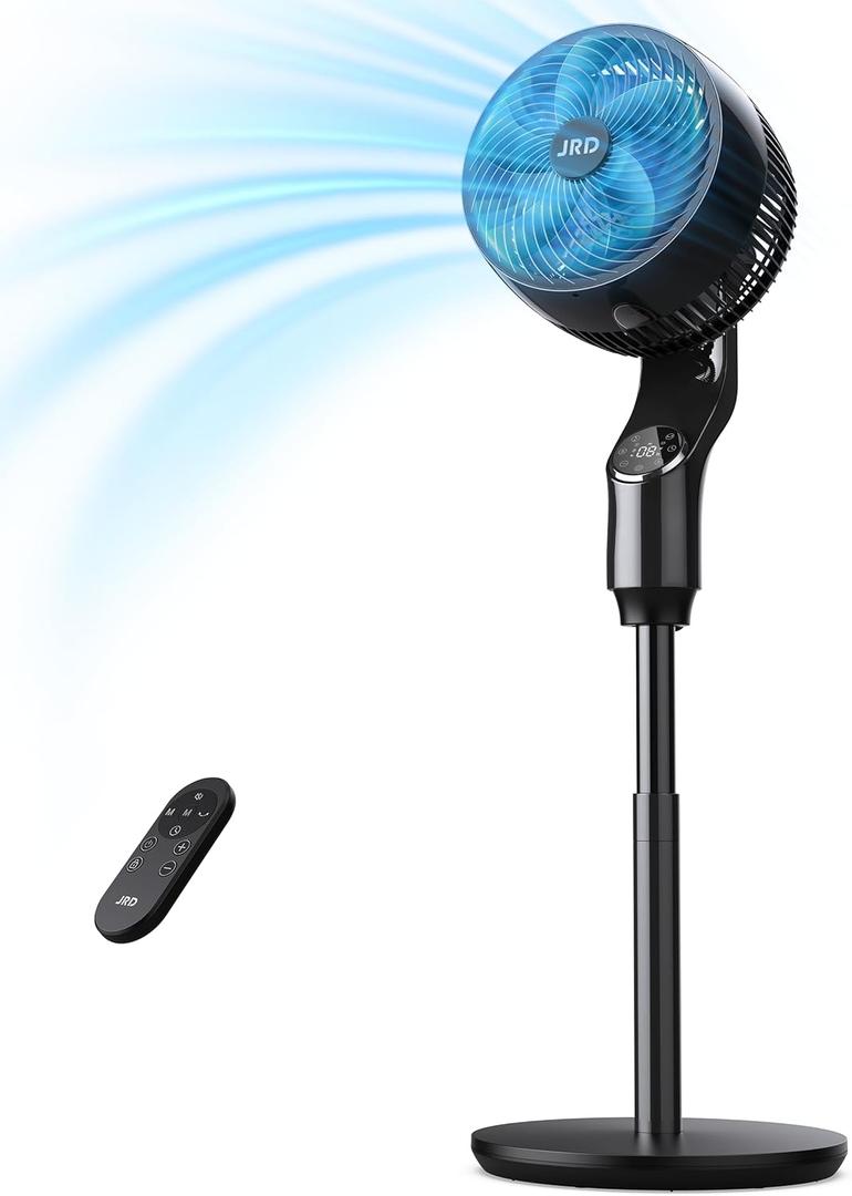 JRD Fan for Bedroom, 70 Oscillating Standing Fan, 100ft Quiet Pedestal Fans for Home Office, 85 Manual Vertical, Touch+Remote, 24H Timer,32 Wind Speeds, 39-43" Adjustable Height, Air Circulator (Black)