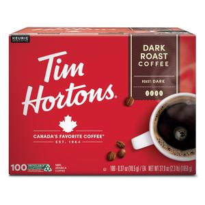 Tim Hortons Dark Roast Coffee, Single-Serve K-Cup Pods Compatible with Keurig Brewers, 100ct K-Cups (EXP 06/17/27)