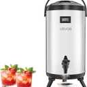 VEVOR Insulated Beverage Dispenser, 2.4 Gal/9.2L Stainless Steel Thermal Drink Server with Spigot & Temp Display, Suitable for Hot and Cold Drinks, for Tea Coffee Water in Cafes & Restaurants, Silver