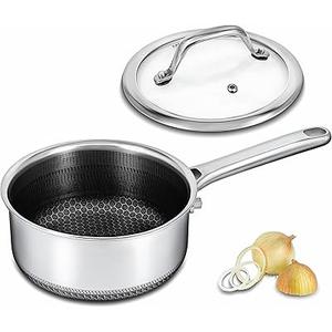 Hybrid Nonstick 1.5 QT Saucepan with Lid, Stainless Steel Honeycomb Pot with Two Pour Spouts,Compatible with All Cooktops,Dishwasher and Oven Safe