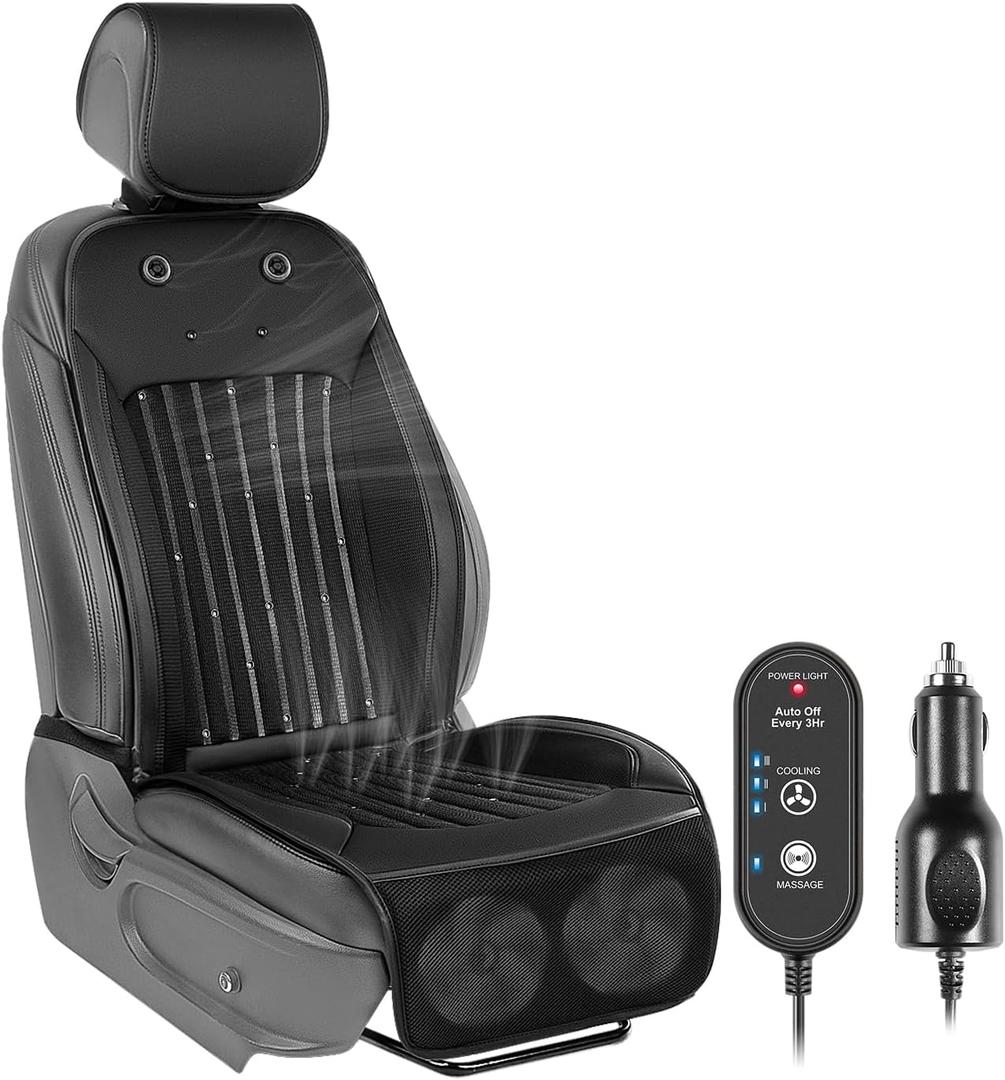 Paffenery 2025 Upgraded Cooling Car Seat Cover Front Seat, 12V-24V Ventilated Cooling Car Seat Cushion, Cooled Seat Cover for Car SUV Truck Universal Fit, Fashion Black