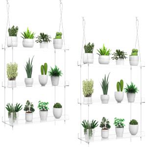 2-Pack Hanging Clear Plant Shelves for Windows, 3-Tier Acrylic Window Wall Plant Stand Shelf for Kitchen Window Indoor Gardens, Flower, Succulents, Herb, Seedling Organization, and Plants Pots Display