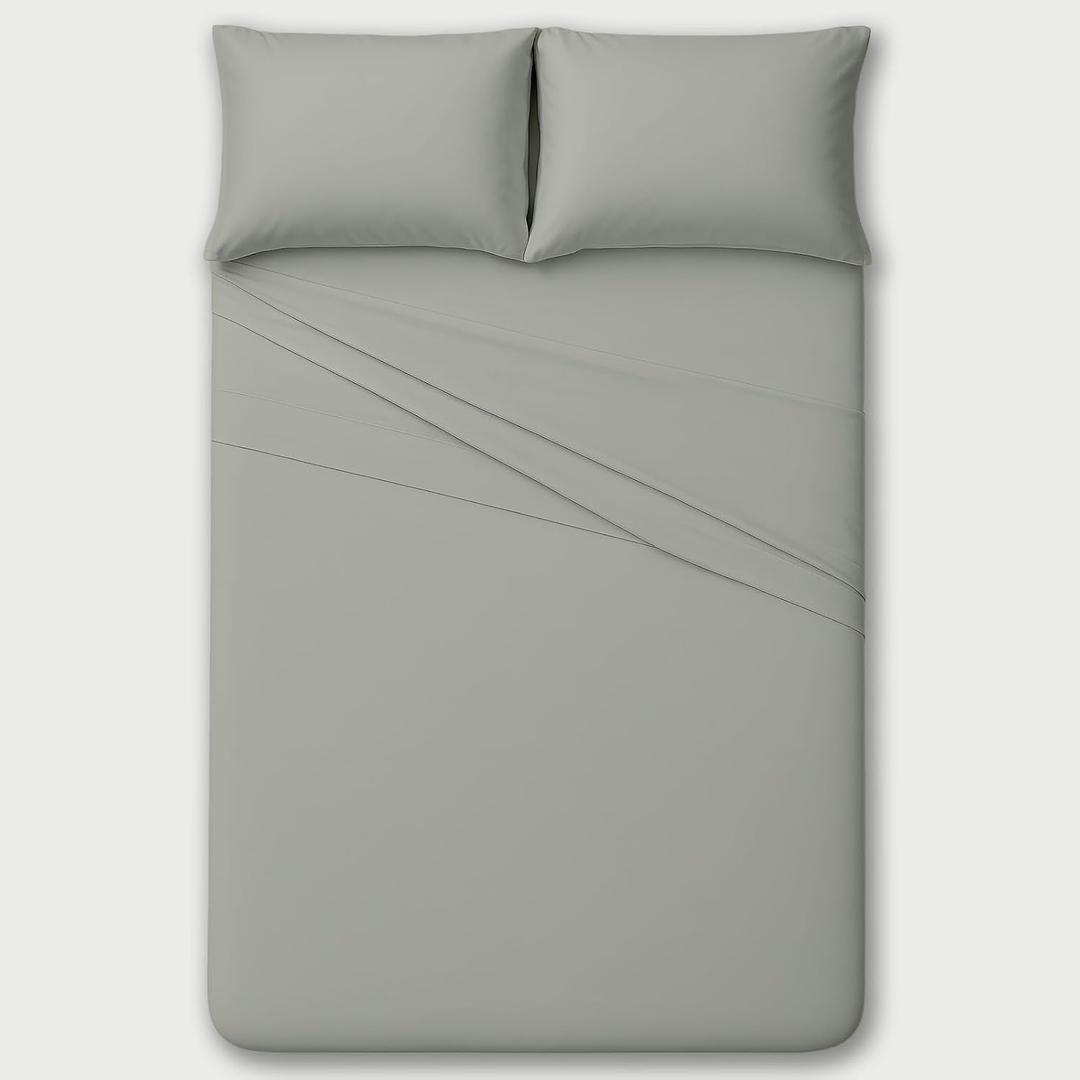 Sheets Twin XL Size Bed Sheets-100% Long Staple Soft Egyptian Cotton SheetSet, 4 Piece Set-Upto 15" Deep Pocket-Pure Egyptian Cotton Bed Sheets Set (Light Gray)