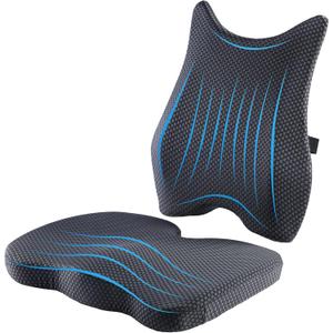 Seat Cushion & Lumbar Support Pillow: Memory Foam Chair Pad Back Cushion for Office Chair Car Seat Wheelchair Travel, Reduce Tailbone Pressure and Improve Comfort, Orthopedic Sciatica Hip Pain Relief, Black