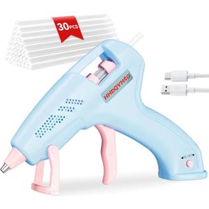 Cordless Hot Glue Gun, 20W Hot Glue Gun with 30PCS Premium Glue Sticks & 1m USB-C Cable, 2000mAh Built-in Battery Suitable for School Craft, Home Repair, DIY