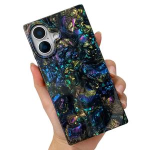 KERZZIL Elegent Girly Mother Shell Pearl Compatible with iPhone 16 6.1 inch Rectangle Edge Case, Chic Slim Colorful Abalone Pearl Soft TPU Silicone Protective Cases Cover(Abalone, 16)