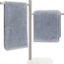 Standing Hand Towel Holder, Hand Towel Stand with Marble Base, 304 Stainless Steel Towel Rack with 2 Swivel Arm, Countertop Stand Towel Ring Towel Bar for Bathroom (Brushed Nickel,Square