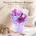 Preserved Flowers Bouquet with Bear, 3 Real Forever Flowers for Delivery, Long-Lasting Purple Eteranl Roses Bouquet, Mothers Day Gifts for Mom Grandma, Anniversary Birthday Gifts for Women Girlfriend