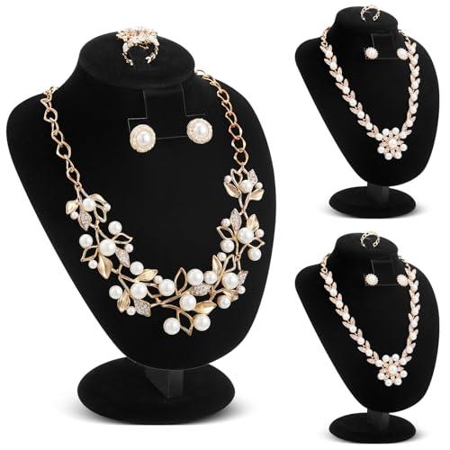 Youyole 3 Pcs Black Velvet Jewelry Display Necklace Earrings Ring Display Stand Jewelry Bust/mannequin for Selling and Shows