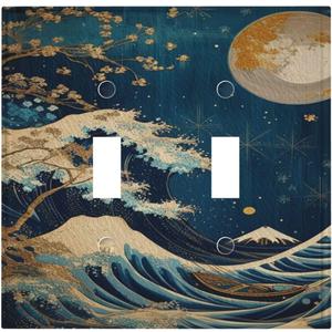 Decorative Art Light Switch Covers,2 Gang Toggle Rocker,Wall Plate,Switchplate Electrical Faceplate,Wave (2 Gang Double Toggle/5x4.9 IN)