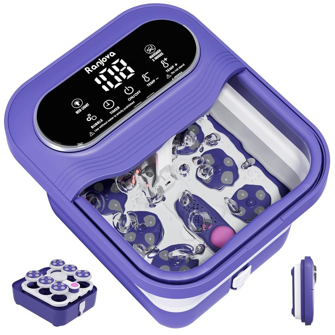 Foot Spa Electric Rotary Massage, Collapsible Foot Bath with Heat, Bubble Jets,Temp Control, and 24 Motorized Shiatsu Massage Balls, Pedicure Foot Spa for Feet Relaxation (Blue)