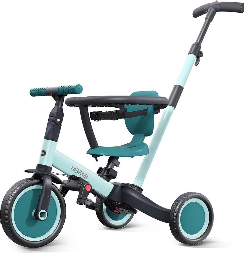 newyoo TR008 5-in-1 Tricycle for Toddlers 1-3, Toddler Bike, Birthday GiftToddler Trike with Safety Bar and Parent Push Handle Converts to Balance Bike, Fun Outdoor Toy for Boys and Birls, Green