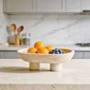 Natural Travertine Fruit Bowl, Multi-Functional Oval Stone Tray with Two Elevated Legs, Decorative Organizer for Fruit, Jewelry, Keys in Kitchen, Living Room, Entryway