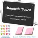 Desk Magnetic Message Board with Stand,11 x 7.9in Magnet Photo/Memo Display Board with Cute Fridge Magnets,Sticky Notes,for Home School Kitchen Office Desk Accessories (Black)