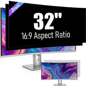 2 Pack 32 Inch Privacy Screen for Curved Computer Monitor fit 16:9 Aspect Ratio Widescreen Monitor - Anti Glare Blue Light Filter, Anti-Scratch Protector Film