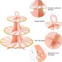 2 x Soleebee 3-Tier Cupcake Stand, Cardboard Cupcake Tower, Dessert Cup Cake Stand Tower for Birthday Wedding Party Decoration, Cupcake Tier Stand 2 Set (Pink Gold)