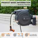 Giraffe Tools AW40 Retractable Hose Reel 5/8" x 90 ft Wall Mounted Garden Hose Reel Heavy Duty, Automatic Rewind, 180 Deg Swivel, Any Length Lock, 9 Pattern Nozzle, 90 ft, Dark Grey