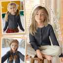 Girls' Uniforms Cardigan Long Sleeve Ribbed Knit Crew Neck Shirt Button Down School Kids Student Outerwear Top, 11-12Y
