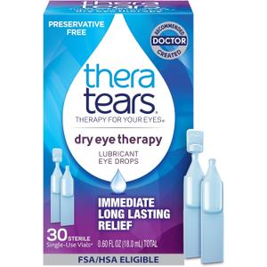 TheraTears Dry Eye Therapy Lubricating Eye Drops for Dry Eyes, Preservative Free eye drops, 30 Single-Use Vials (30 Count (Pack of 1))