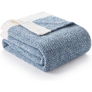 Snuggle Sac Blue Throw Blankets for Couch, Reversible Super Soft Warm Blankets Cozy Knit Blanket Fuzzy Plush Throws for Sofa, Bed, Gift, Heather Blue, 50 x 60 inches