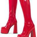 wetkiss Platform Knee High Boots Women Chunky High Heel Black Boots for Women Gogo Boot with Side Zipper Stretchy Party Festival Cosplay Halloween Boot Not for Wide Calf (9)