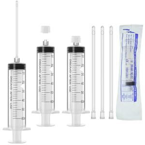 60ml Luer Lock Syringe with Cap and Soft Plastic Tube, Individually Wrapped 10 Pack, Suitable for Pet Liquids Feeding