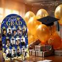 Leinuosen 2026 Graduation Photo Display Kindergarten to 12th Grade Photo Display 12 x 17 Inch School Years Wood Picture Board for Senior High School Graduation Decoration, 2 x 3 Pictures(Blue Gold)