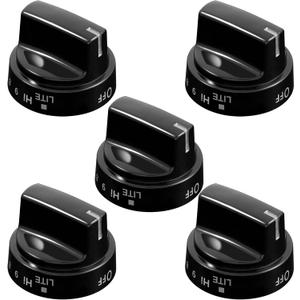 Atgestore WB03X24759 Stove Knobs Replacement for GE Stove Parts KIP 5G92 222D5793 Cooktop Knobs GE Range Oven Parts Black Plastic Surface Burner Control Knob Range Burner Knobs 5 Pcs