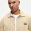 Comdecevis Mens Corduroy Shirts Jacket Button Down Long Sleeve Work Shirts Shackets with Pocket (Beige, M)