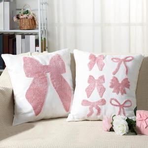 2 Pcs Pink Bow Coquette Pillow Covers Embroidered Pillow Cases 18x18 Set of 2 Pink Bow Decorations Embroidery Cushion Covers for Couch Sofa Bedroom Home Decor(Classic) (7.9" x 5.9" (Pack of 2))