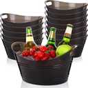 meekoo 12 Pcs Plastic Ice Buckets Bulk with Handles 4.5L Oval Storage Tub Large Capacity Ice Drink Bucket for Party Bar , Drink Cooler , Beer Champagne Beverage Bottle Cooler (Black)