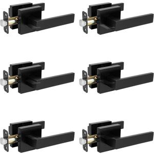 HOSOM Matte Black Door Handles Interior Passage Door Handle for Closet and Hallway Doors Square Non-Locking Door Lever Knob Lock Modern Reversible for Left or Right Handing, 6 Pack